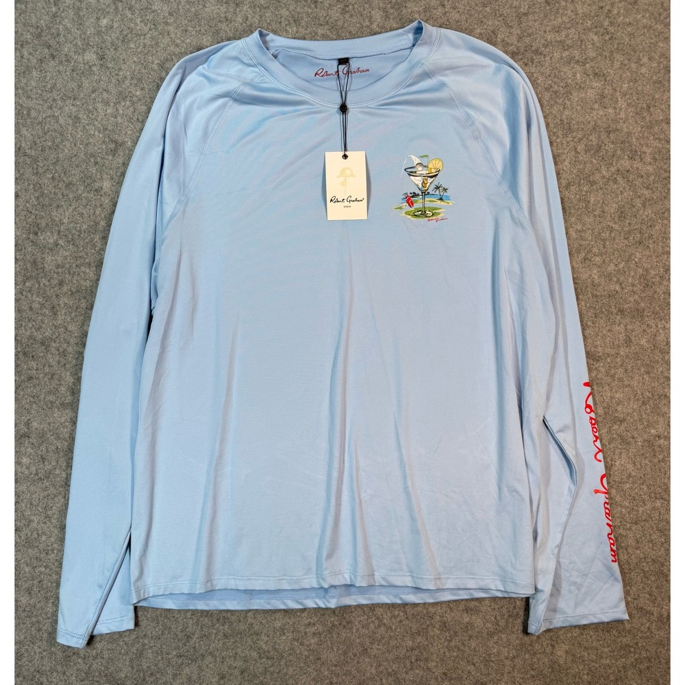 Robert Graham Mens 2XL Blue Golf Martini Graphic Long Sleeve Performance T-Shirt